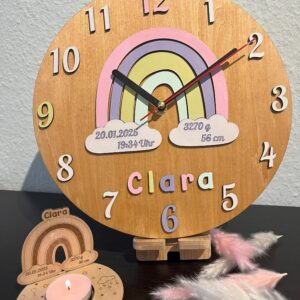 Wanduhr personalisiert für Kinder Regenbogen 27x2,5cm