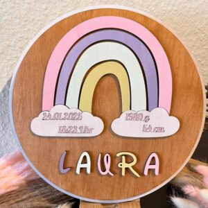 Personalisierter Geburtenteller mit Regenbogenmotiv 26x1cm