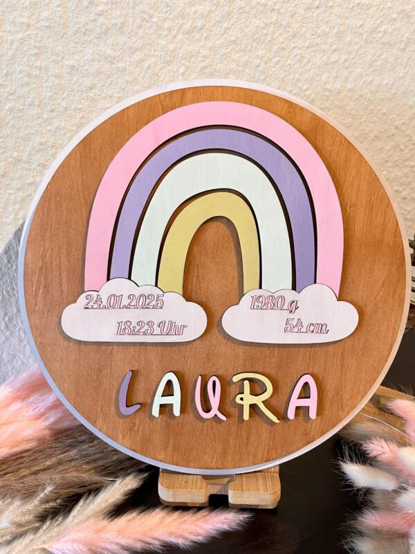 Personalisierter Geburtenteller mit Regenbogenmotiv 26x1cm