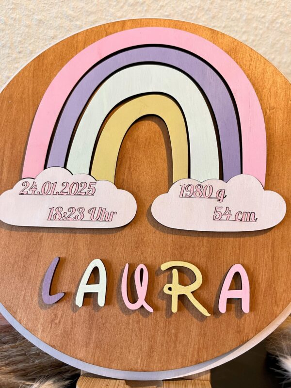 Personalisierter Geburtenteller mit Regenbogenmotiv 26x1cm – Bild 3