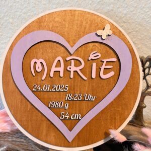 Individualisierter Geburtsteller mit Herzmotiv – individuell gestaltbar Geburt Taufe Geschenk