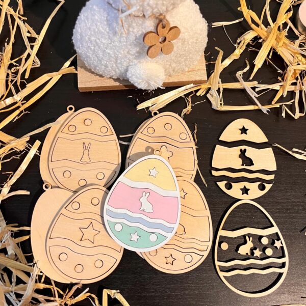 4x DIY Ostereier Set - Holzanhänger zum Bemalen und Basteln, 4x unterschiedliche Motive – Bild 4