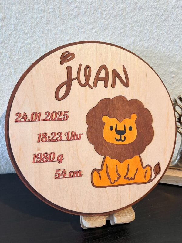 Personalisierter Geburtsteller mit wählbarem Motiv – 24x1cm Handgemachte Holzdeko mit Geburtsdaten