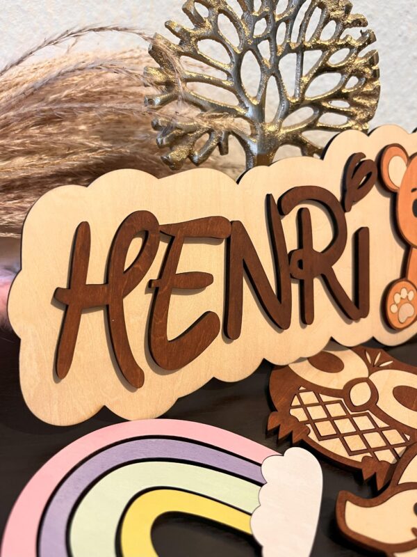 Personalisiertes Namensschild aus Holz | Türschild mit Wunschname & Motiv – Bild 3