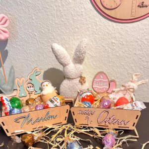 Individualisiertes Osterkörbchen aus Holz mit Namen, filigran ausgeschnitten, handbemalt