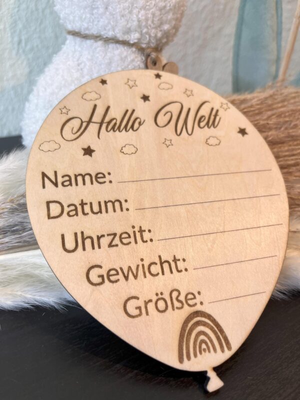 HALLO WELT Willkommensschild BALLON – Deko fürs Babyfotos – Bild 2