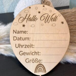HALLO WELT Willkommensschild BALLON – Deko fürs Babyfotos