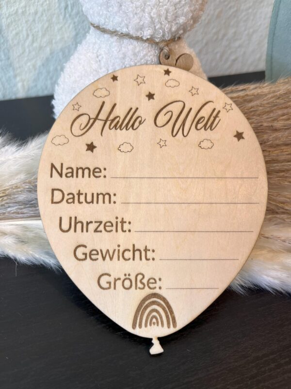 HALLO WELT Willkommensschild BALLON – Deko fürs Babyfotos